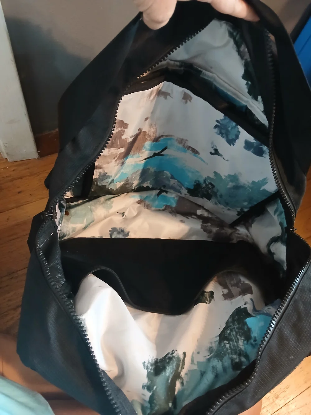 L.L.Bean Black Diaper Bag Backpack with Printed Interior Lining, Zip Closure
